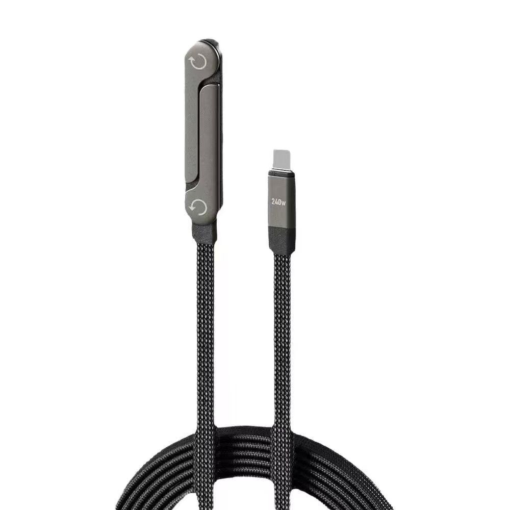 Folding bracket braided data cable