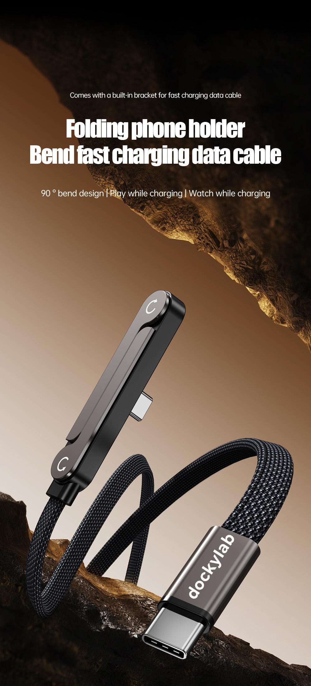 Folding bracket braided data cable - 1